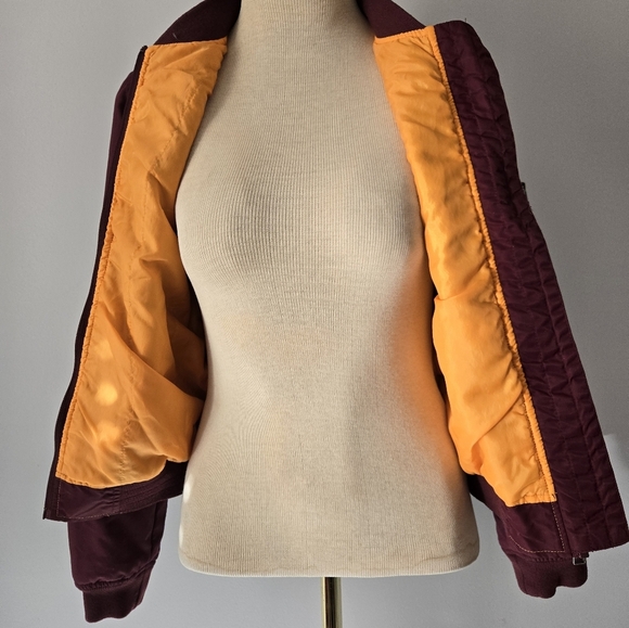 VANS boomboom lll bomber maroon cropped bomber jacket with orange lining. XS - Picture 8 of 12